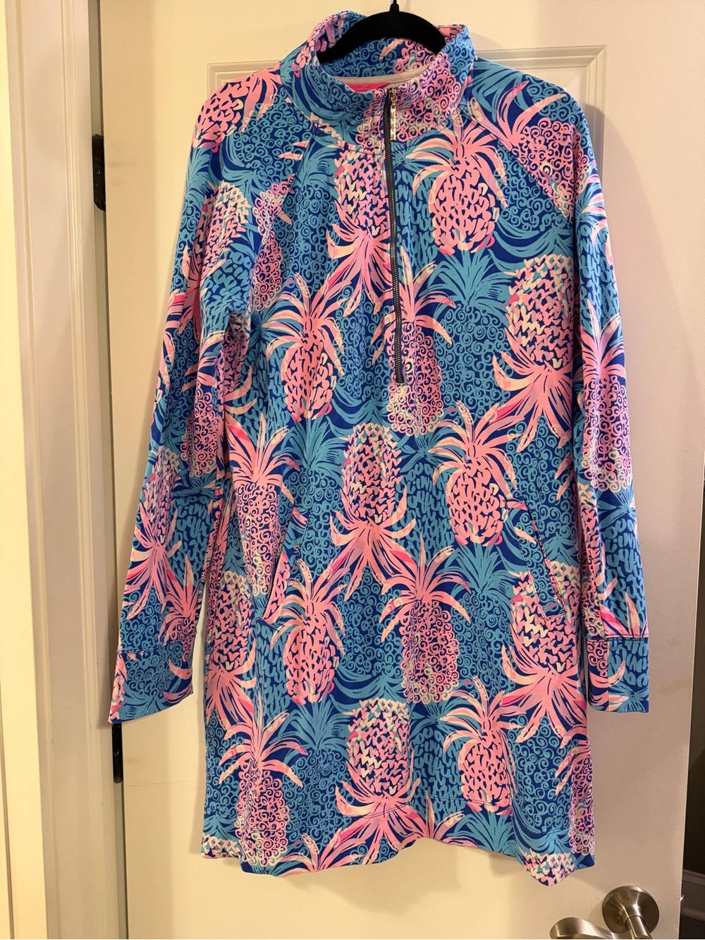 Lilly Pulitzer Pink and Blue Pineapple-Print Quarter-Zip Dress